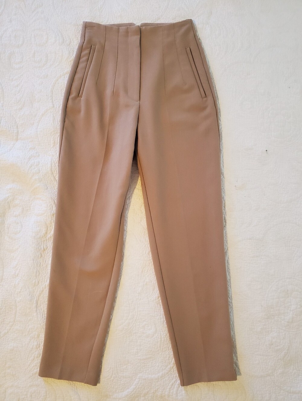 Zara High-Waist Straight Tailored Trousers Pants in Tan Beige Size XS